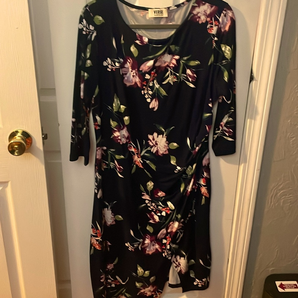Navy blue dress tied on side